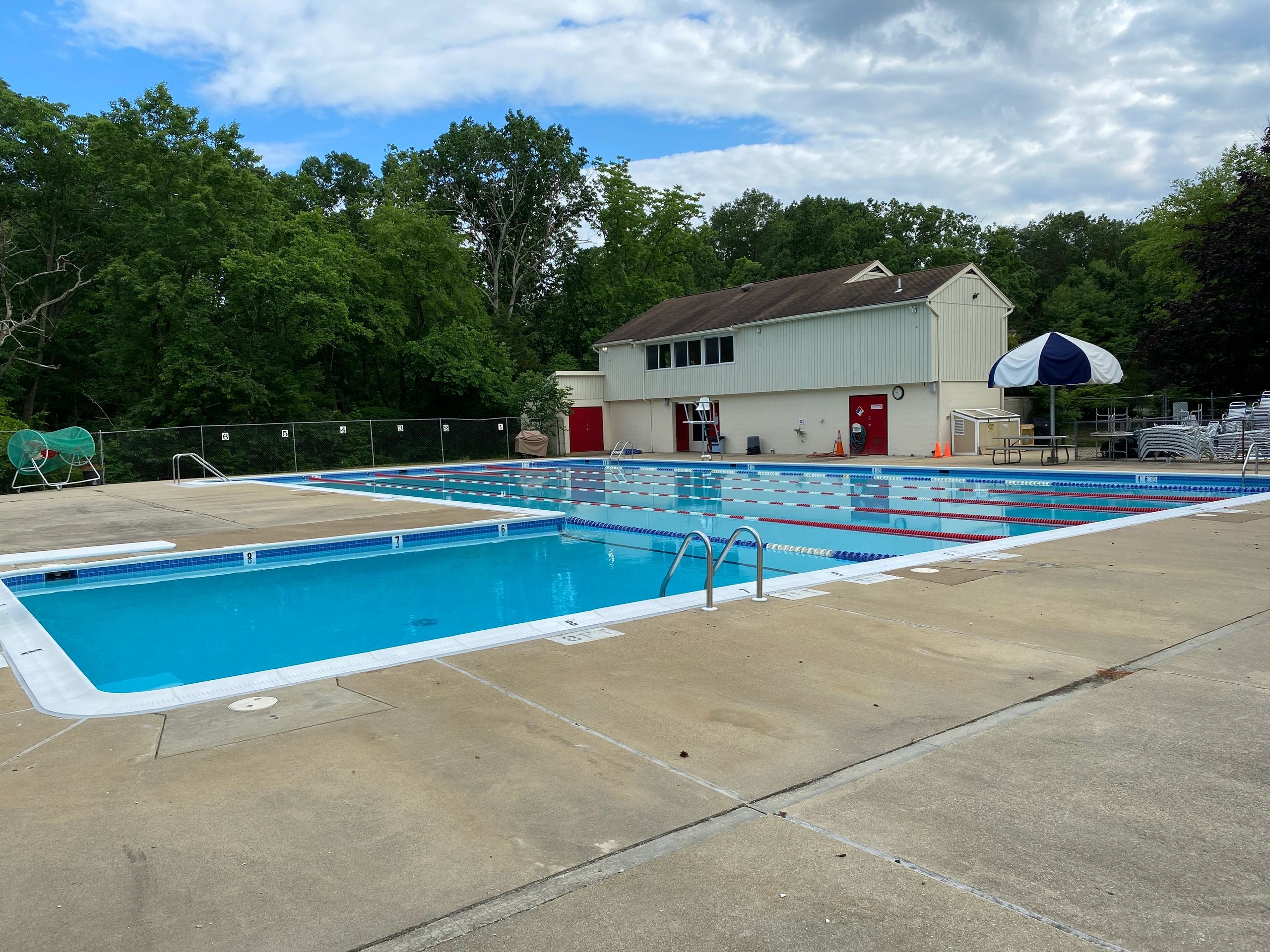 The pool and clubhouse building